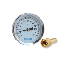 Термометр VIEIR 1/2", горизонтальный 63 мм, 0-120 С° с гильзой 50 мм (YL18)
